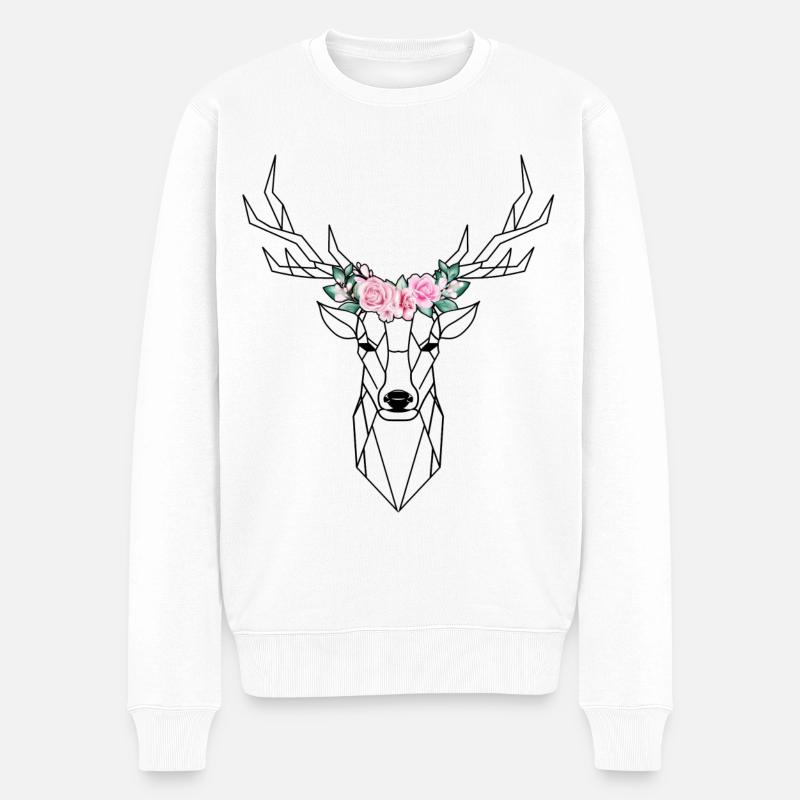 Floraler Low-Poly-Hirsch - Männer Premium Bio Pullover - Weiß
