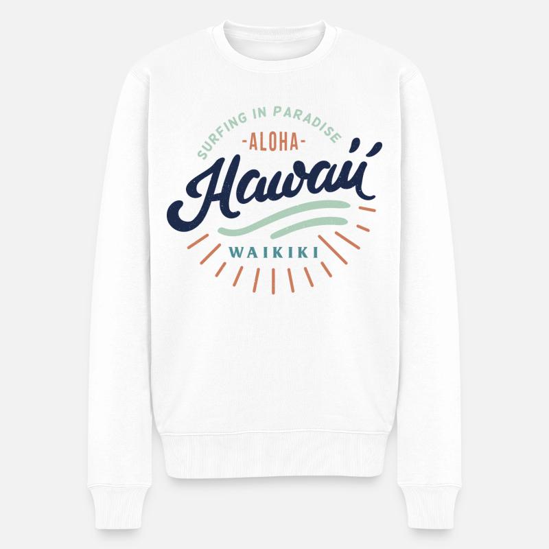 Hawaii Waikiki Surf Grafik - Männer Premium Bio Pullover - Weiß