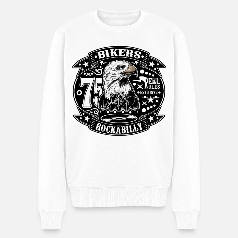 Rockabilly Vintage Rocker 1975 Biker 70er - Männer Premium Bio Pullover - Weiß