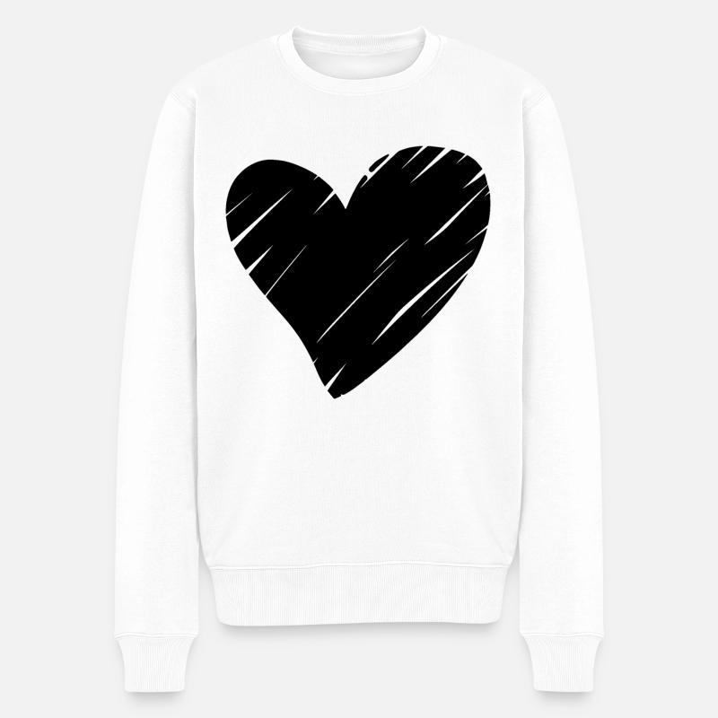 Herz Schwarz - Männer Premium Bio Pullover - Weiß
