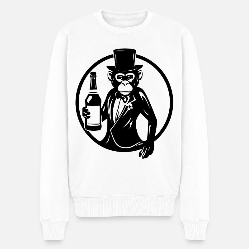 Singe ivre buvant ivre - Pull Premium bio Homme - blanc