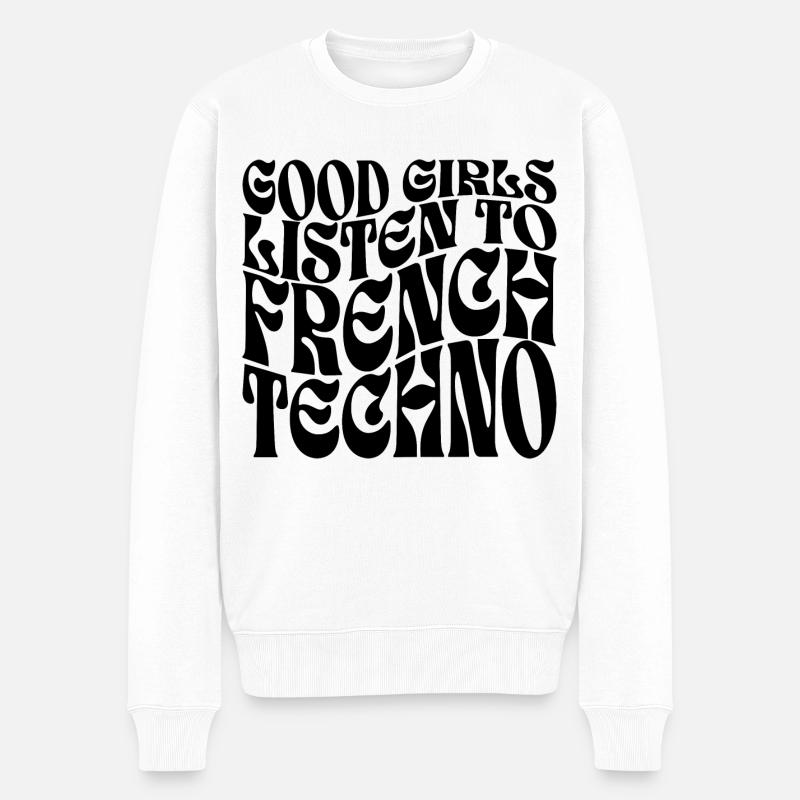 Mädchen hören französischen Techno - Männer Premium Bio Pullover - Weiß
