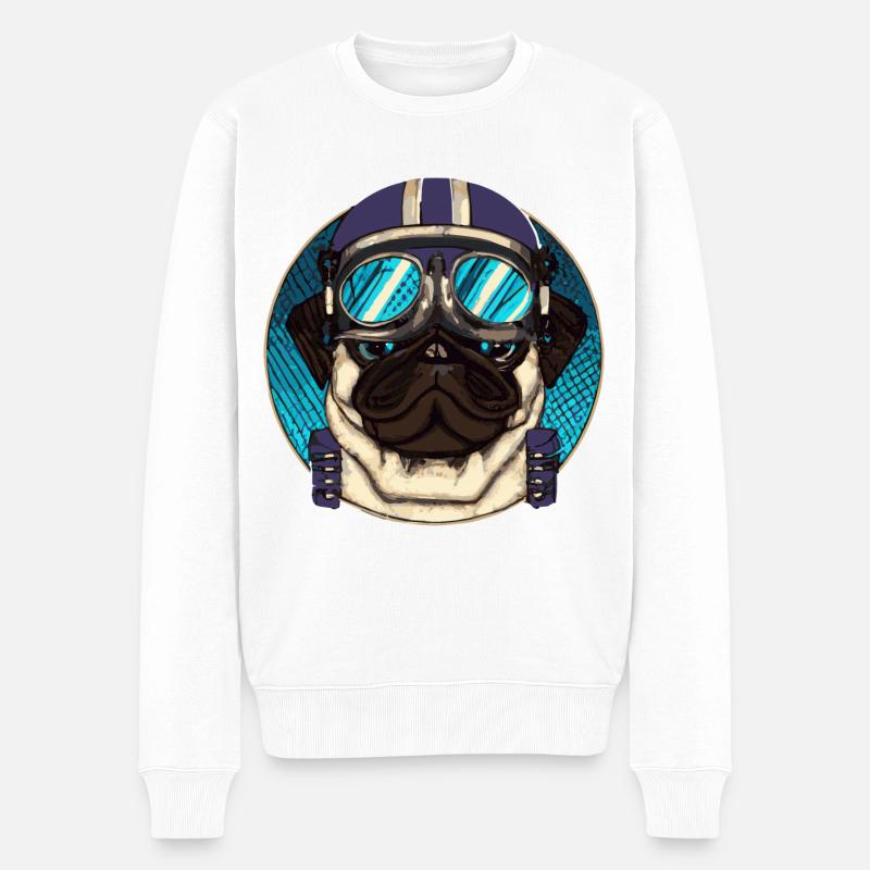 Retro Pug Pilot Dog Puppy - Pull Premium bio Homme - blanc
