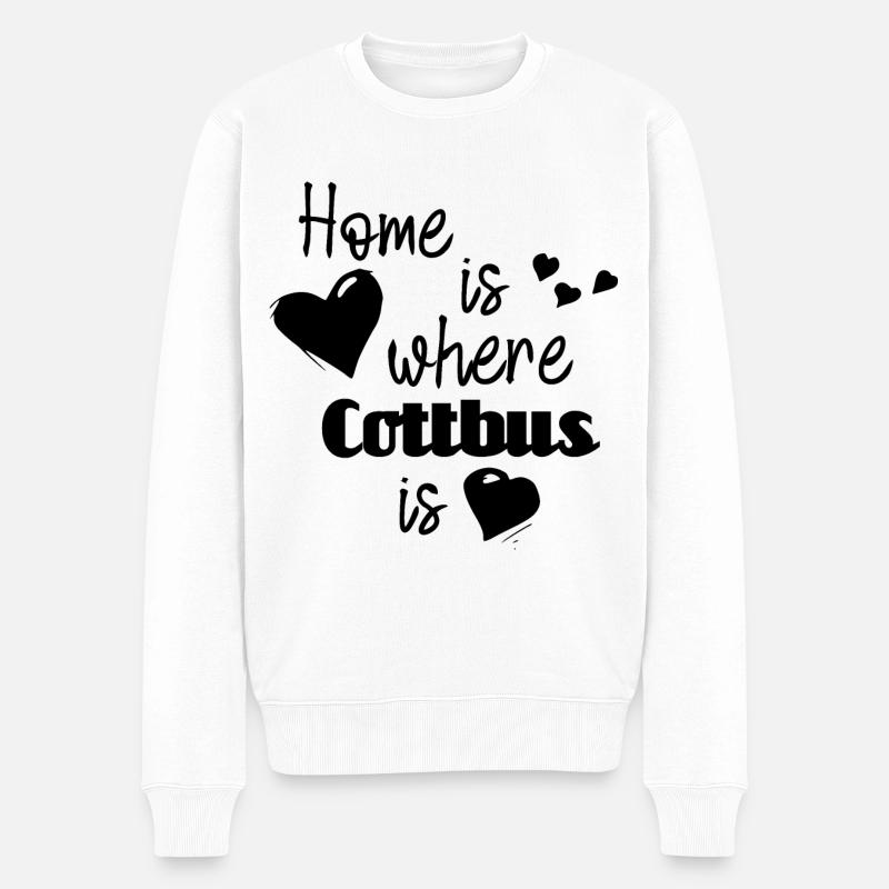 Zuhause in Cottbus - Home is where Cottbus is - Männer Premium Bio Pullover - Weiß