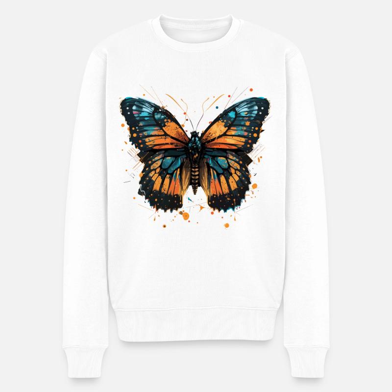 Monarchfalter - Männer Premium Bio Pullover - Weiß
