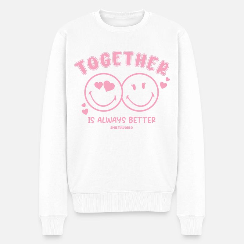 SmileyWorld Zusammen Ist Immer Besser Rosa Smileys - Männer Premium Bio Pullover - Weiß