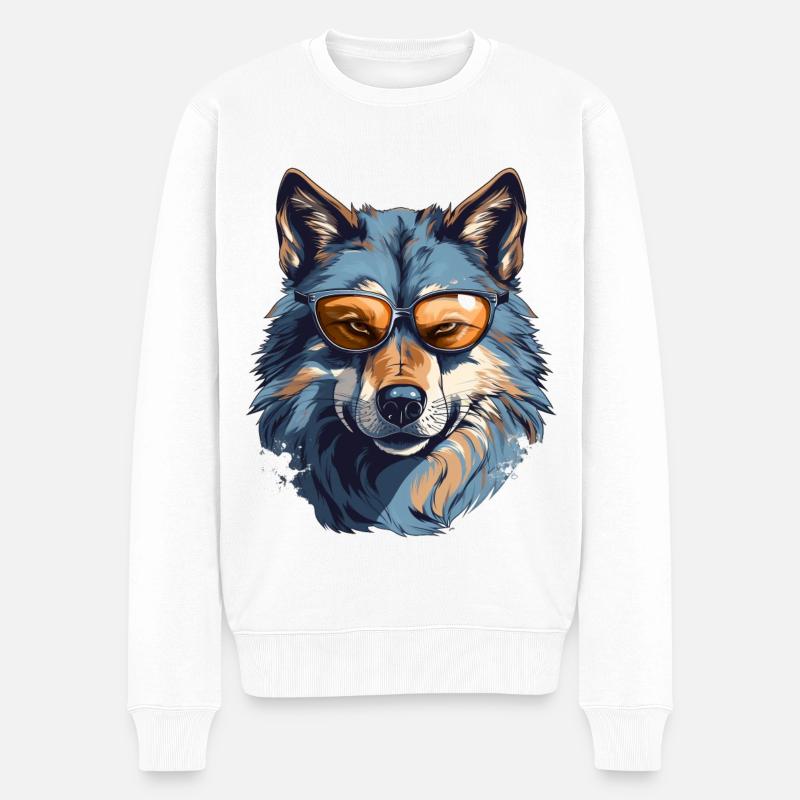 Grauer Wolf im Streetstyle | Wolfsliebhaber - Männer Premium Bio Pullover - Weiß