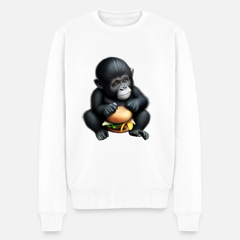Gorilla aime les cheeseburgers - Pull Premium bio Homme - blanc