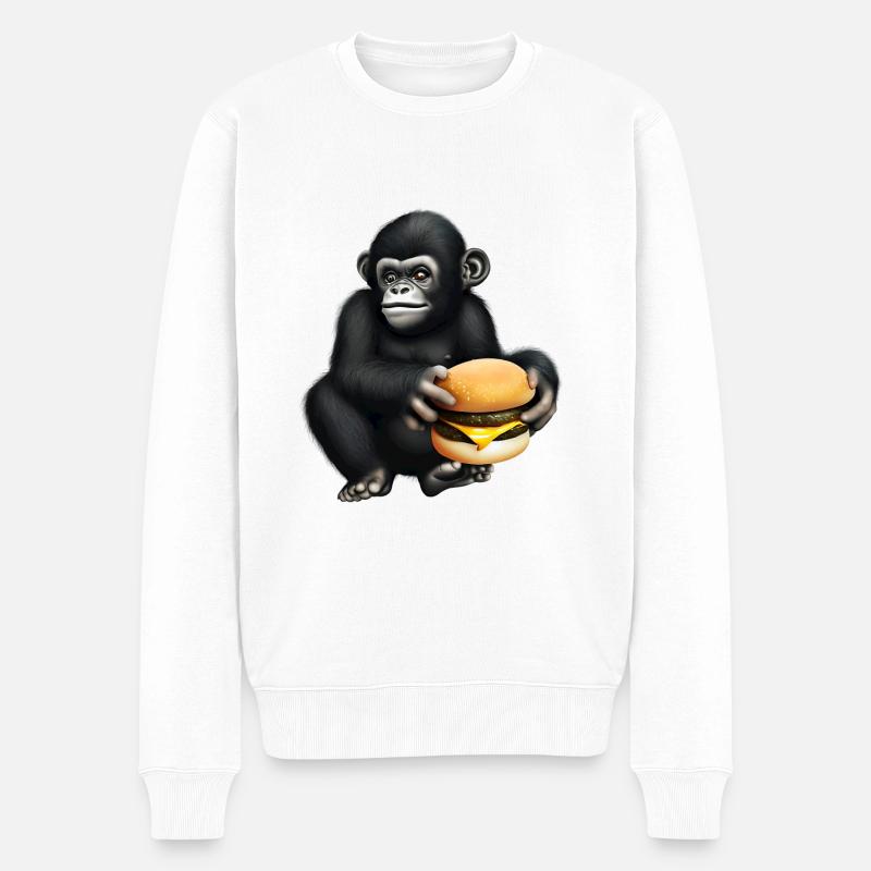 Gorilla aime les cheeseburgers - Pull Premium bio Homme - blanc