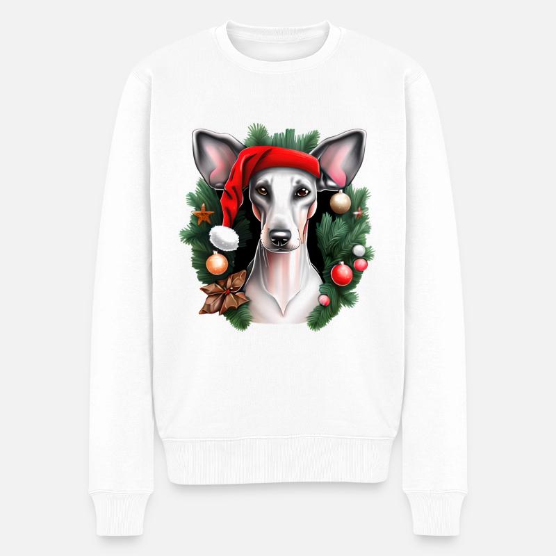 Whippet-Hund mit Weihnachtsmannmütze - Männer Premium Bio Pullover - Weiß