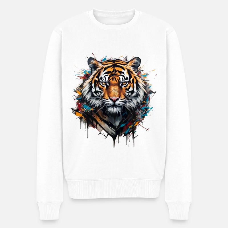 Mächtiger Tiger. Stärke im Graffiti-Stil. - Männer Premium Bio Pullover - Weiß