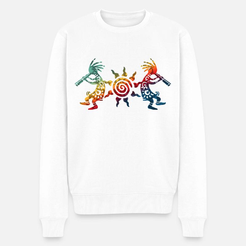 Native American Kokopelli Duo With Sun 2 - Männer Premium Bio Pullover - Weiß