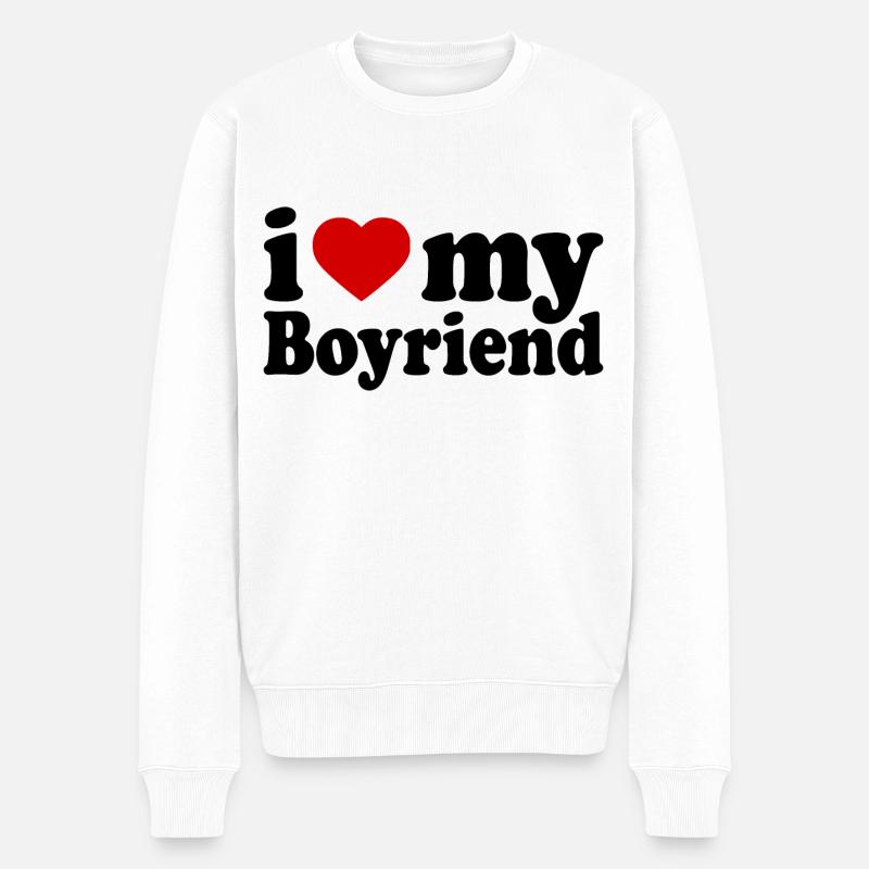 I love my boyfriend - Männer Premium Bio Pullover - Weiß