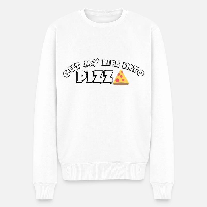 Cut my life into Pizza - Männer Premium Bio Pullover - Weiß