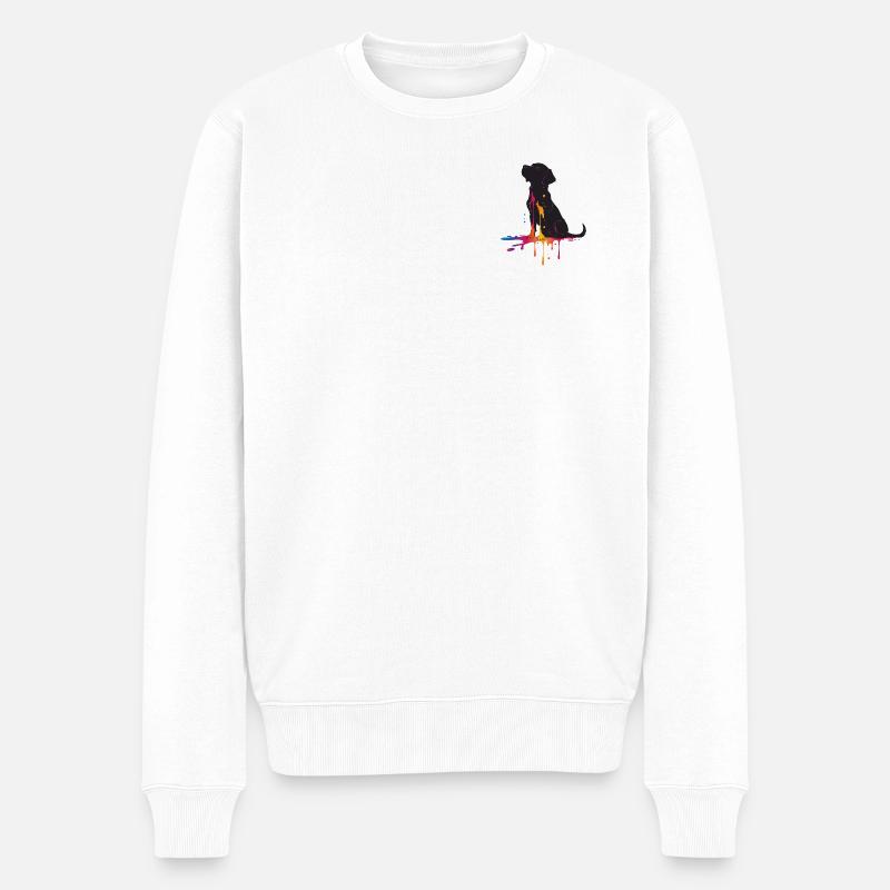 Silhouette von einem Hund mit Farbtropfen - Männer Premium Bio Pullover - Weiß
