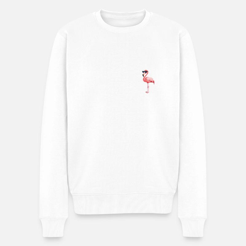 Flamingo 🦩 mit Sonnenbrille - Männer Premium Bio Pullover - Weiß