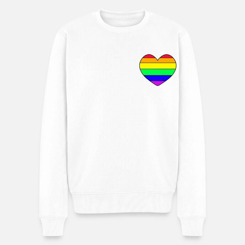 Regenbogen Herz - Männer Premium Bio Pullover - Weiß