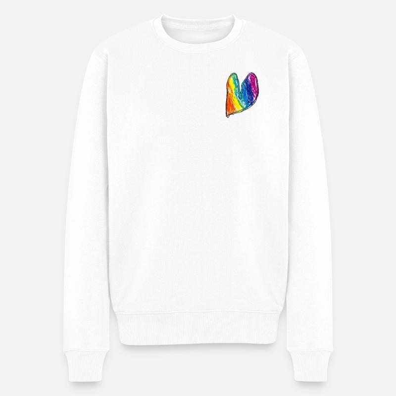 Regenbogen Herz Wachskreide - Männer Premium Bio Pullover - Weiß