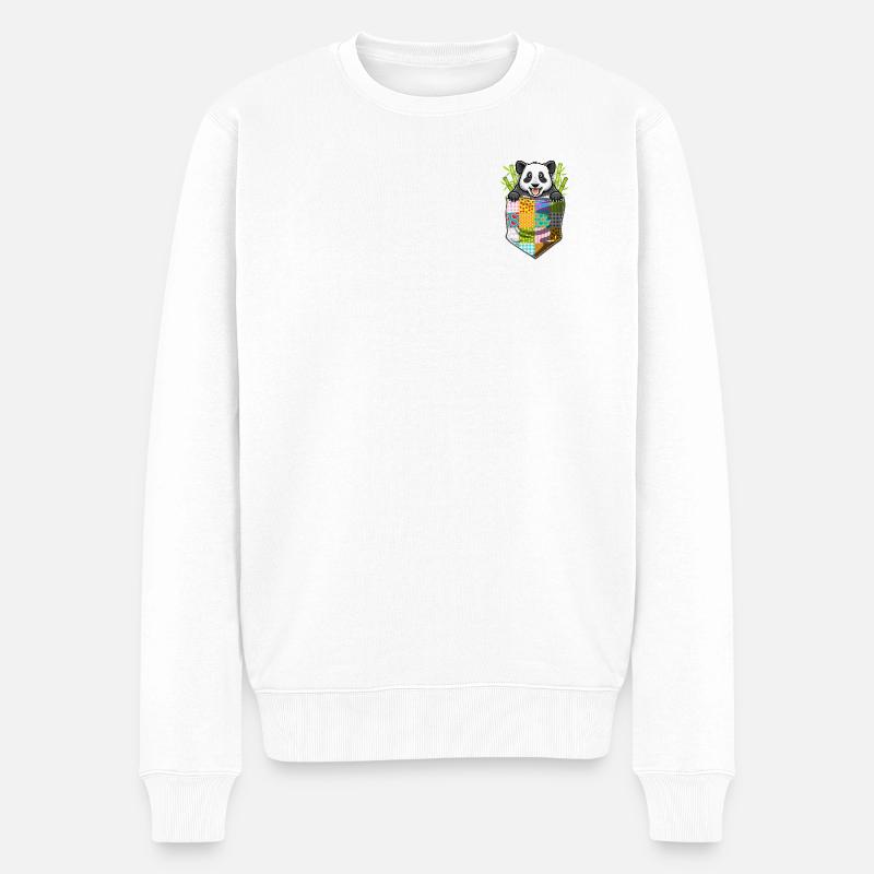 Panda in der Tasche - Männer Premium Bio Pullover - Weiß