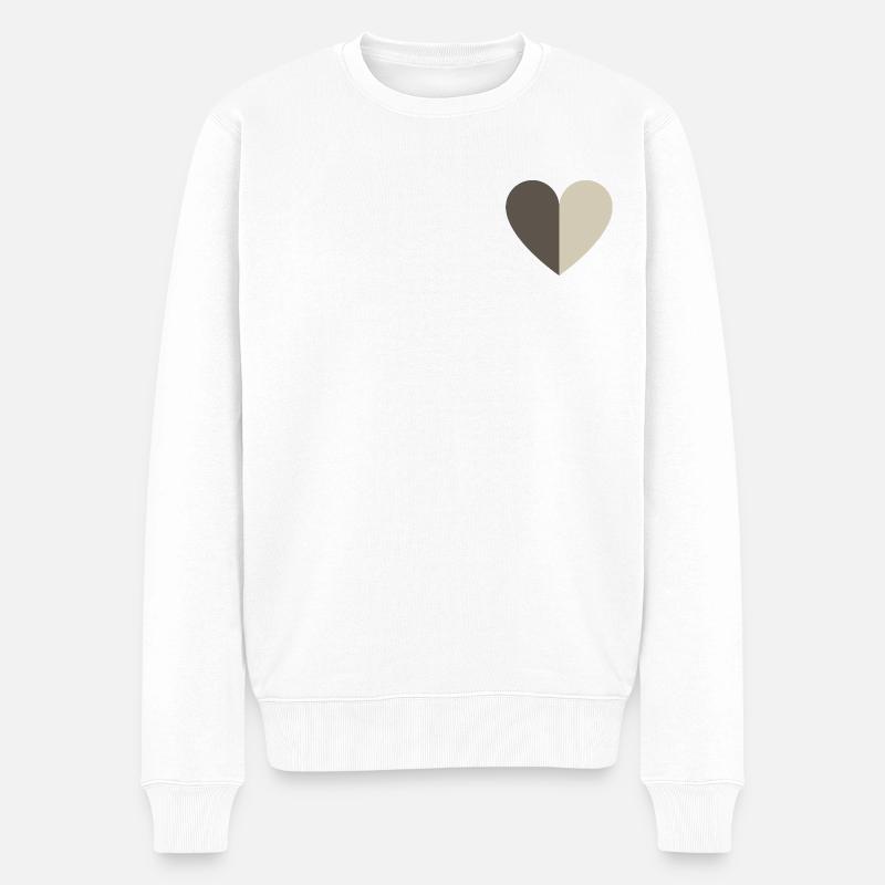 Coeur bicolore brun-beige - Pull Premium bio Homme - blanc
