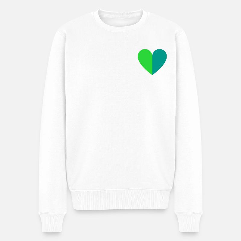 Zweifarbiges Herz grün-petrol - Männer Premium Bio Pullover - Weiß