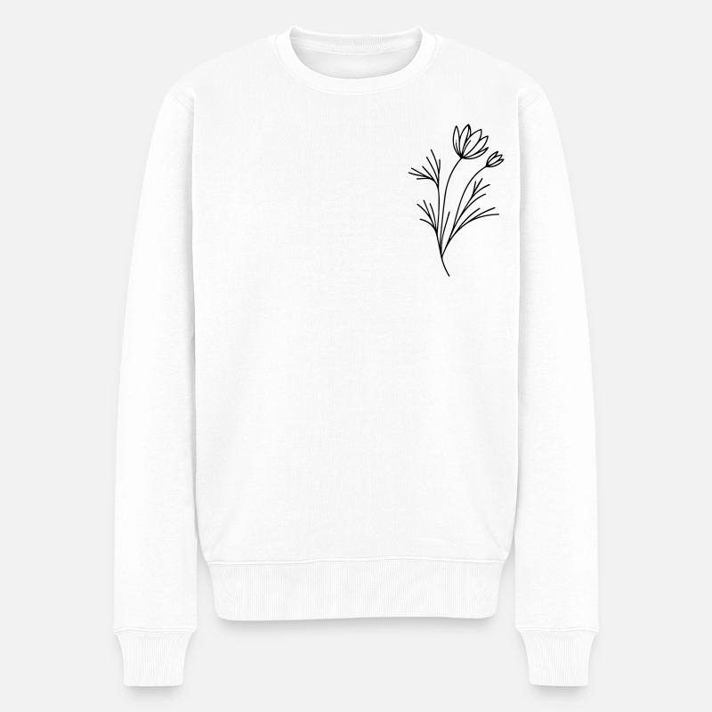 Anmutige Eleganz: Das filigrane Blütenmuster - Männer Premium Bio Pullover - Weiß