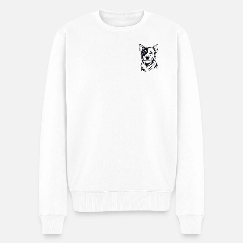Zweifarbiges Hundeporträt Blauaugen - Männer Premium Bio Pullover - Weiß