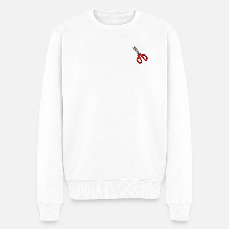 Schere Retro Rot - Männer Premium Bio Pullover - Weiß