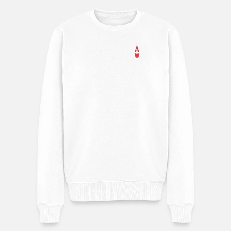 Rotes Herz-Ass auf schwarzem Hintergrund - Männer Premium Bio Pullover - Weiß