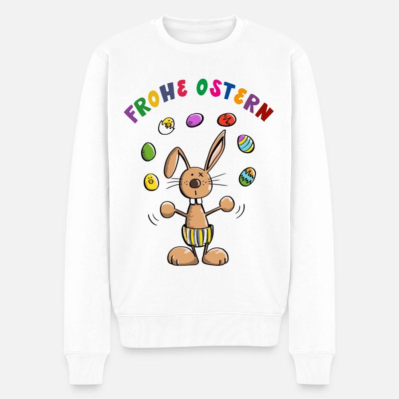 Frohe Ostern Osterhase mit Ostereiern - Männer Premium Bio Pullover - Weiß