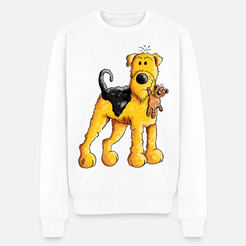 Lustiger Airedale Terrier mir Teddy - Männer Premium Bio Pullover - Weiß