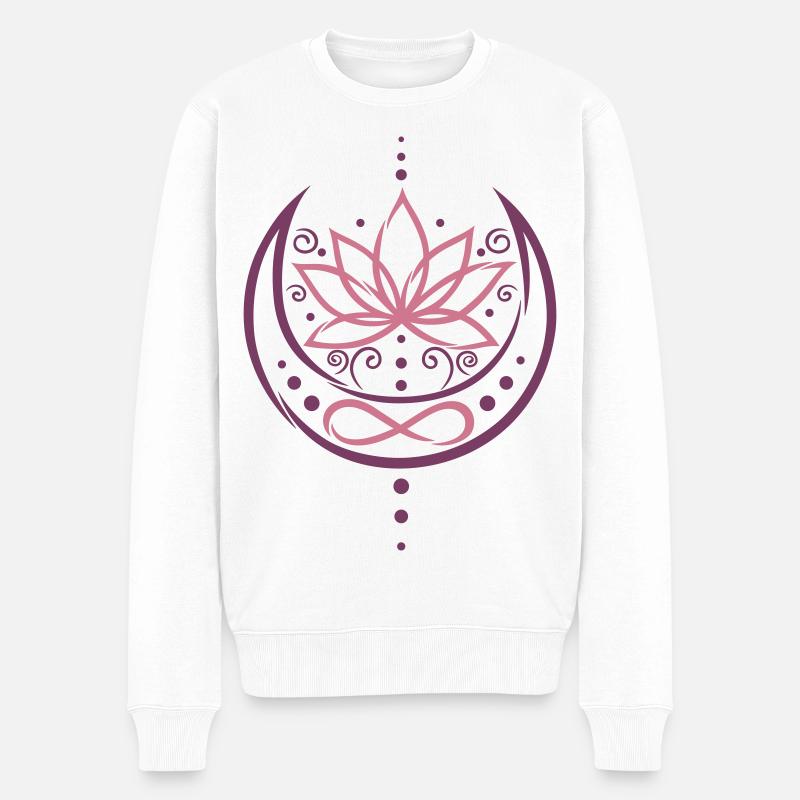 Lotus mit Mond und Infinity Symbol - Männer Premium Bio Pullover - Weiß