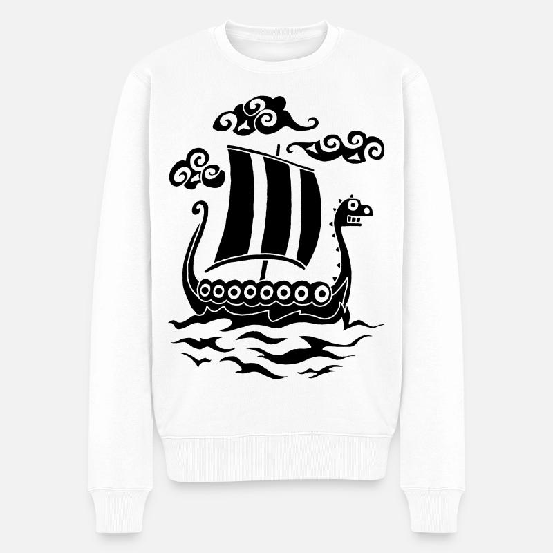Lustiges schwarzes Drakkar - Männer Premium Bio Pullover - Weiß