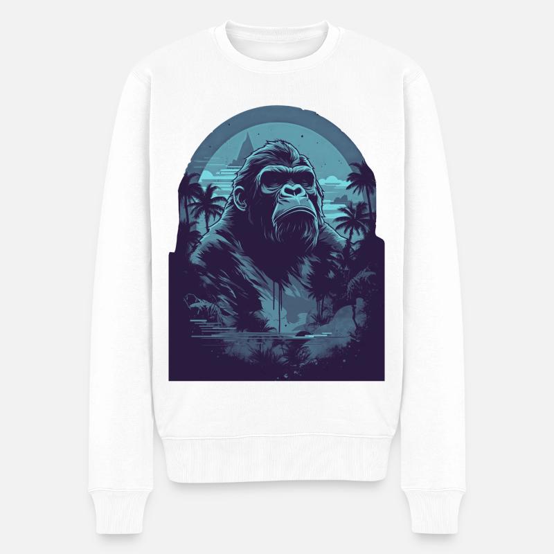 Blauer Gorrile - Männer Premium Bio Pullover - Weiß