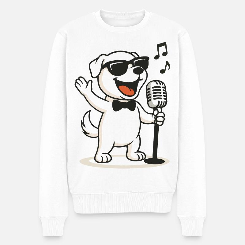Cooler Karaoke-Hund - Männer Premium Bio Pullover - Weiß