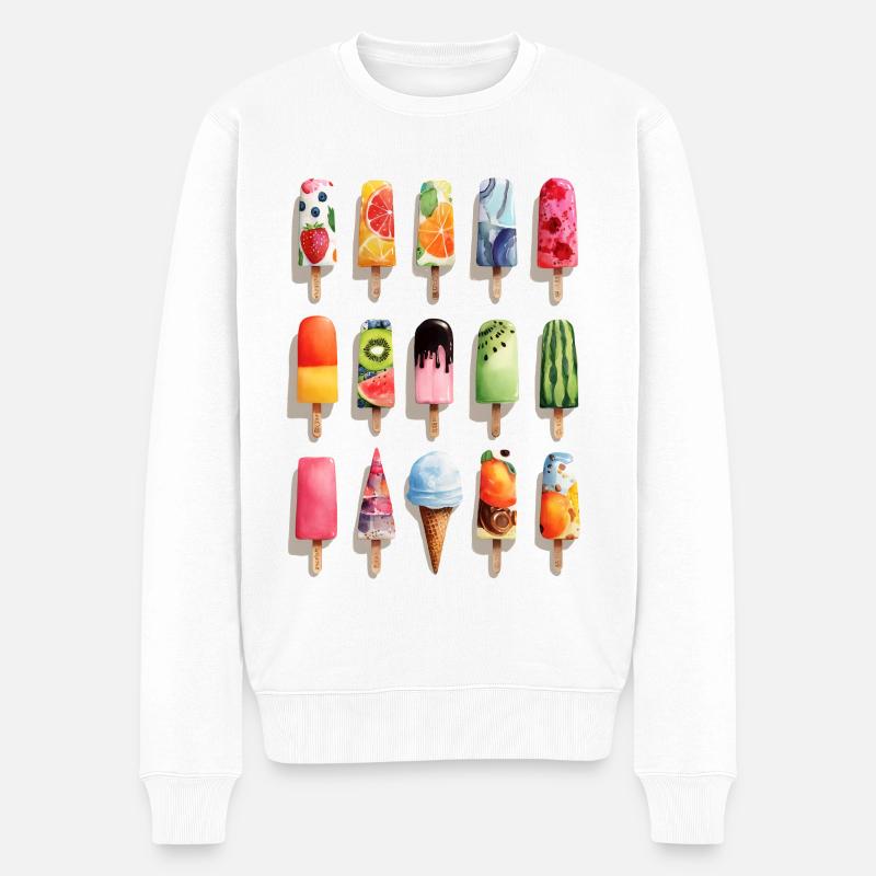 Bunte Eissorten  - Männer Premium Bio Pullover - Weiß