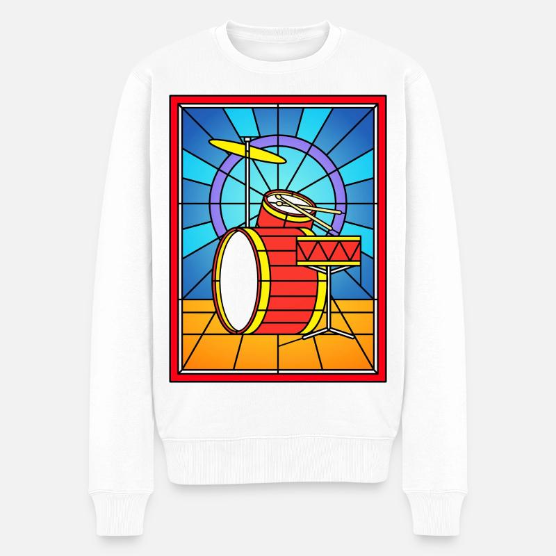 Schlagzeug aus Buntglas - Männer Premium Bio Pullover - Weiß