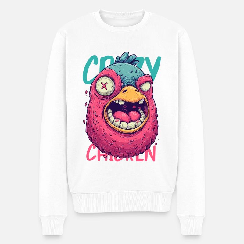 Crazy Chicken Dessin animé Monstre - Pull Premium bio Homme - blanc