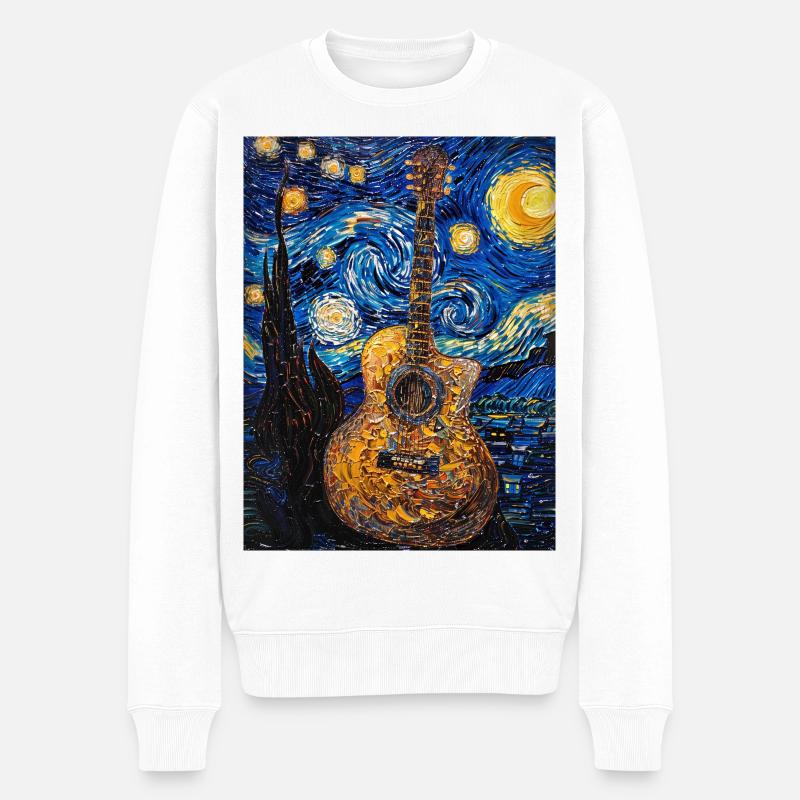 Gitarre Van Gogh Sternennacht - Männer Premium Bio Pullover - Weiß