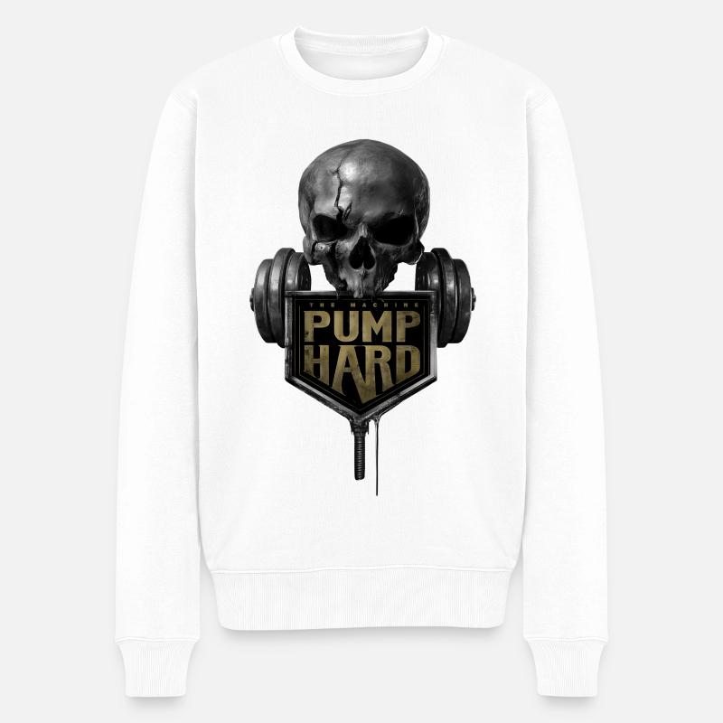 Crâne avec haltère : Pompe fort - Pull Premium bio Homme - blanc