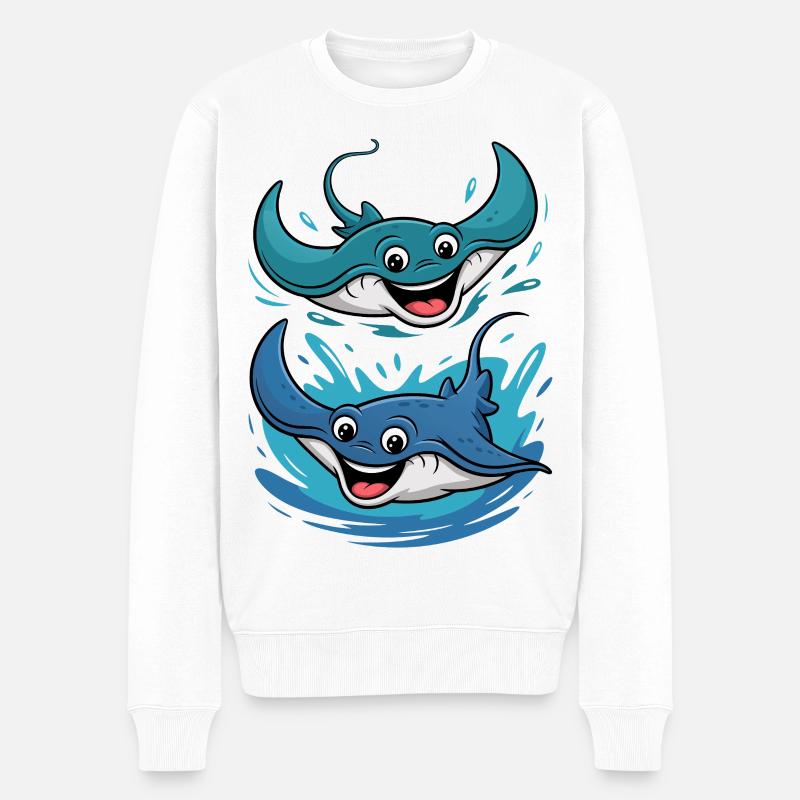 Fröhliches Manta-Duo Splash - Männer Premium Bio Pullover - Weiß