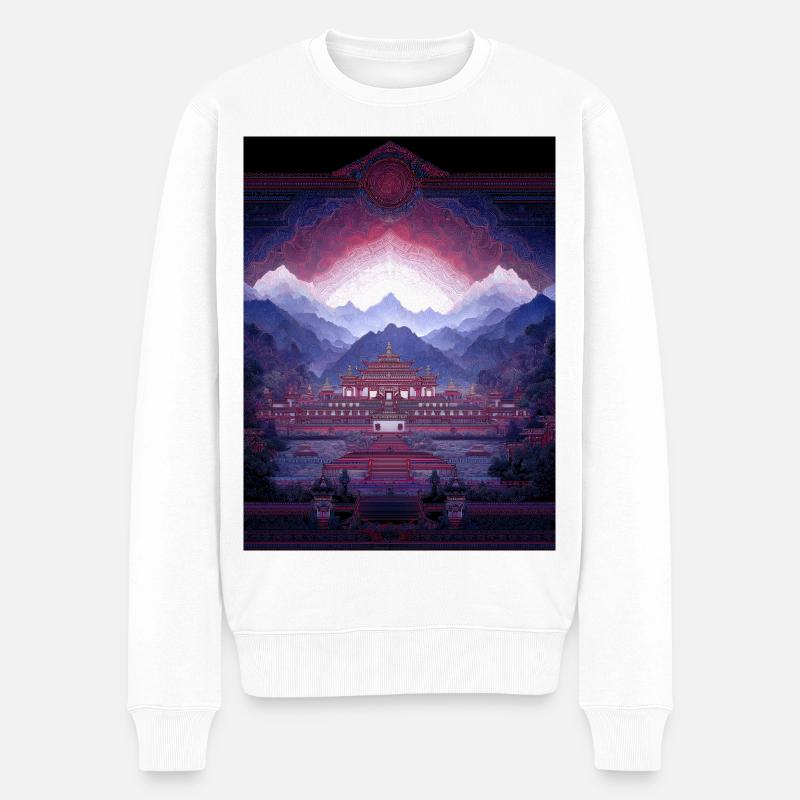 Psy Art - Pagode in Berglandschaft - Männer Premium Bio Pullover - Weiß