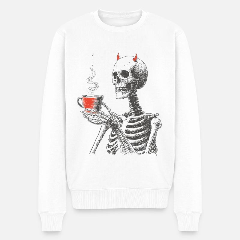 Teuflisches Kaffee-Skelett - Männer Premium Bio Pullover - Weiß