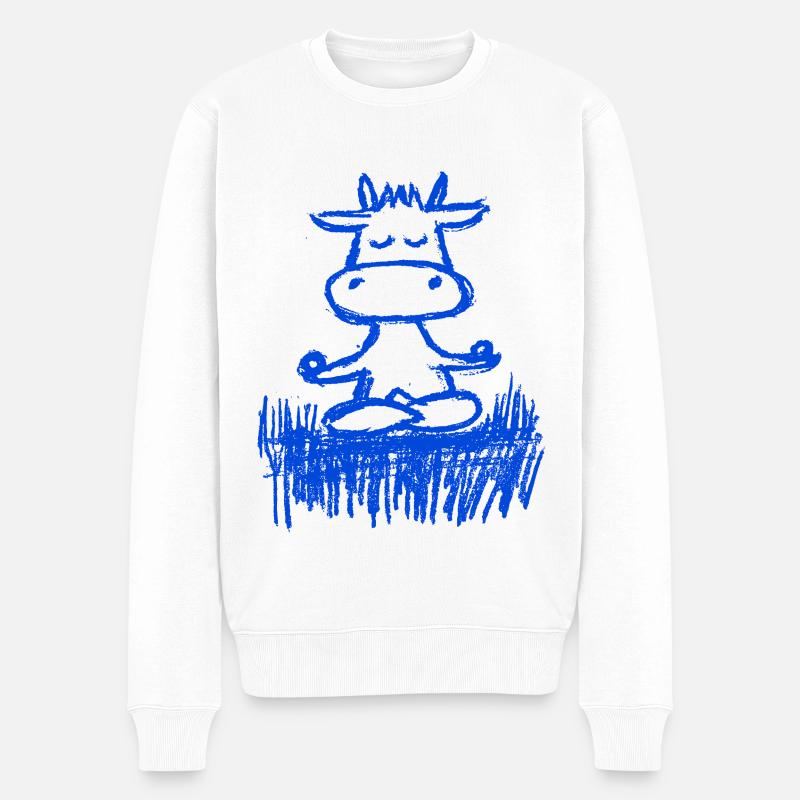 Vache zen dans la prairie - Pull Premium bio Homme - blanc