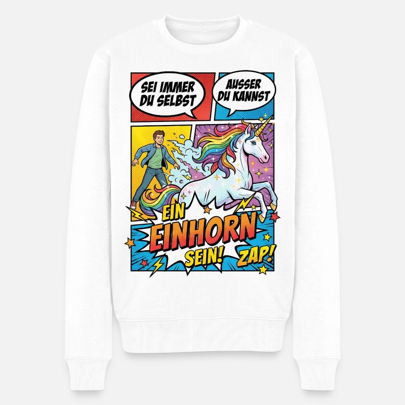 Einhorn Power im Pop-Comic - Männer Premium Bio Pullover - Weiß
