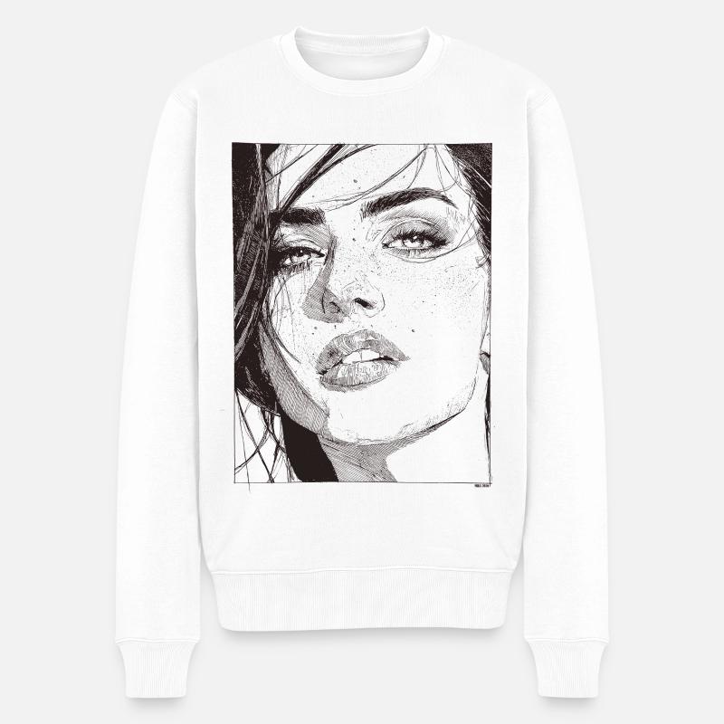 Dunkles Linienportrait Silhouette - Männer Premium Bio Pullover - Weiß