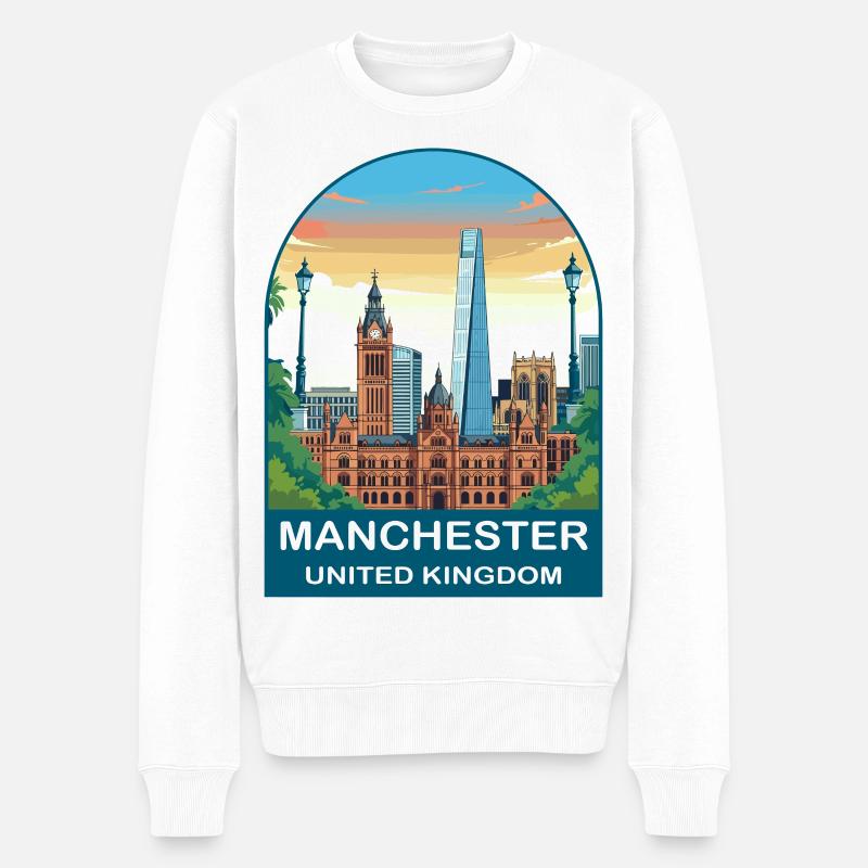 Manchester Skyline UK Reiseplakat-Kunst - Männer Premium Bio Pullover - Weiß