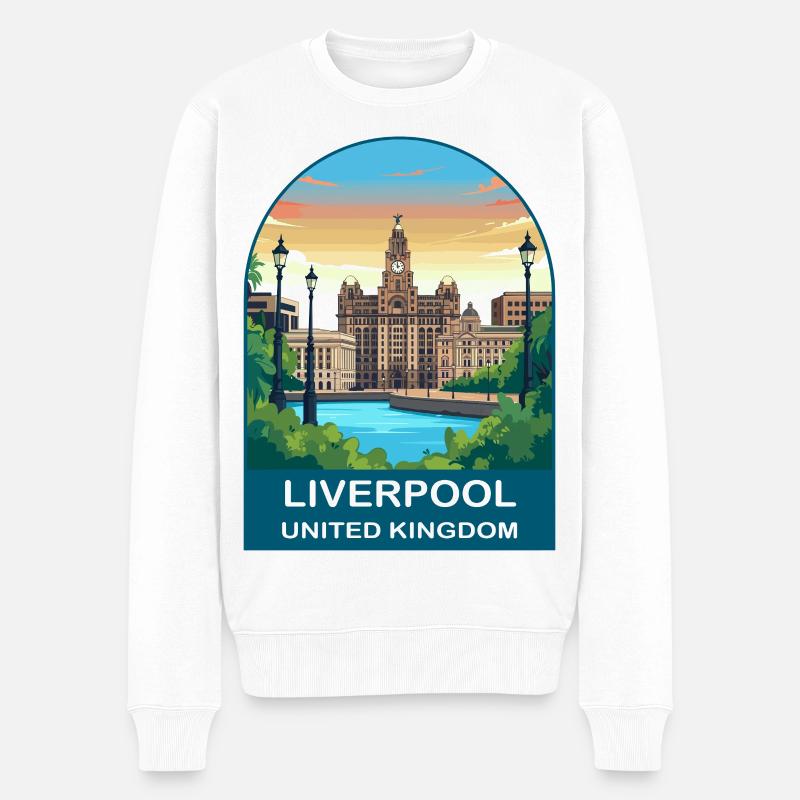 Liverpool Skyline UK Uferillustration - Männer Premium Bio Pullover - Weiß