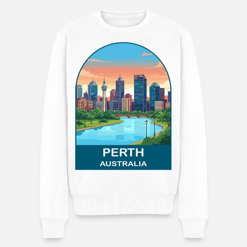 Perth, Australien Swan River Reiseplakat-Kunst - Männer Premium Bio Pullover - Weiß