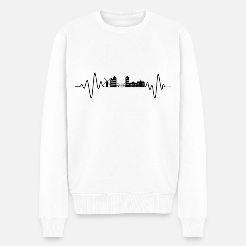 Amsterdam Heartbeat Skyline Amsterdam - Pull Premium bio Homme - blanc